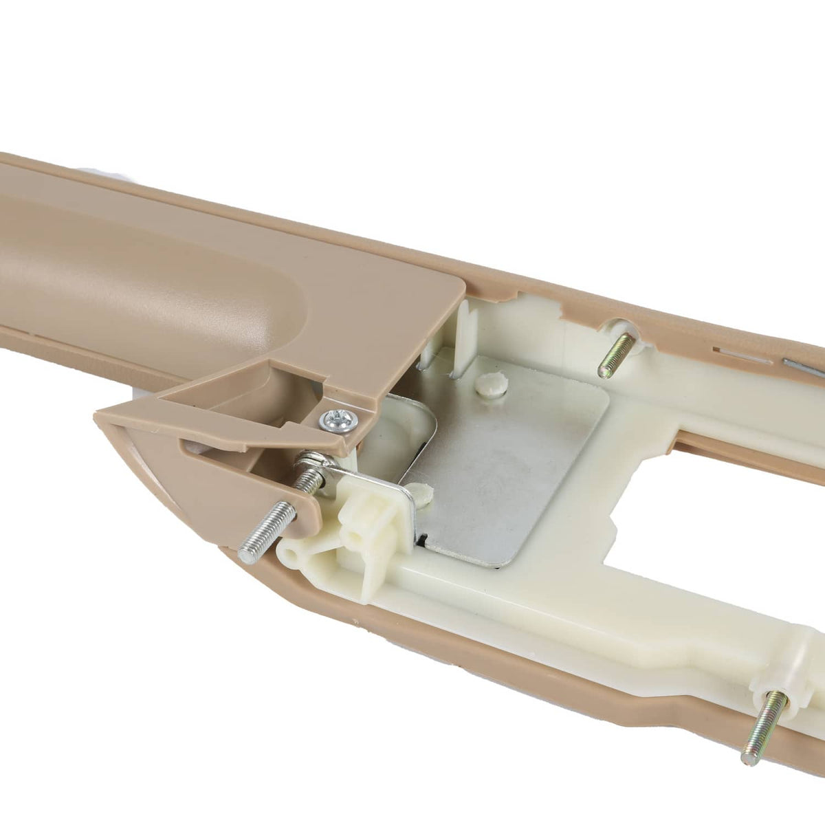 Beige handle armrest inner bracket with screws and white plastic clips
