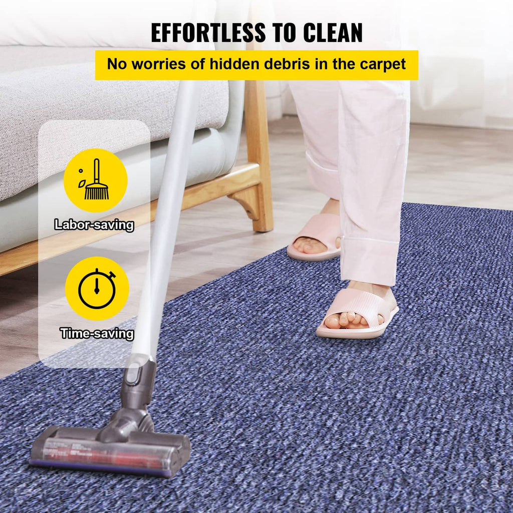 Blue cut-pile marine carpet with vacuum cleaning over textured pile