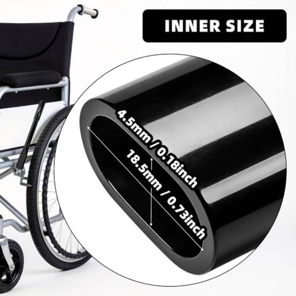 Close-up of black inner sleeve opening on wheelchair brake handle extender
