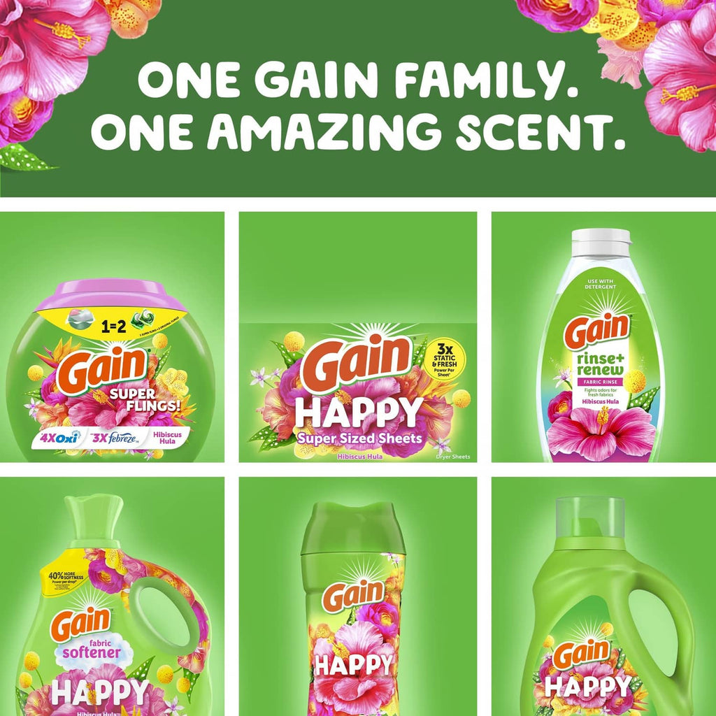 Gain product assortment panel with Super Fling pods, sheets, and liquid images