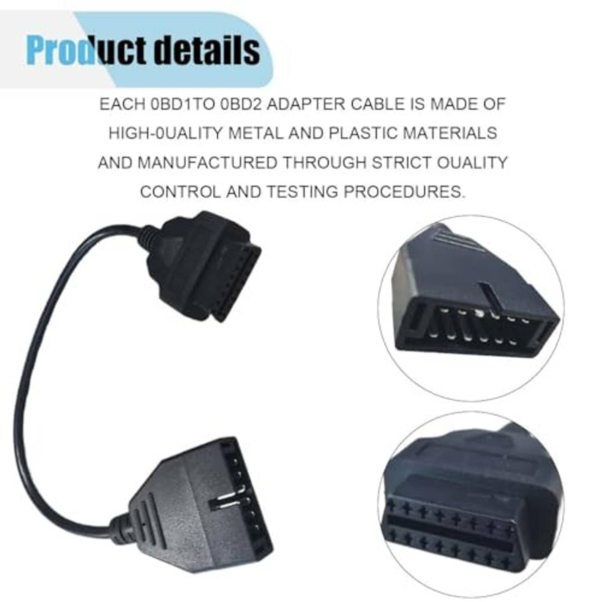 OBD adapter cable close-up of black 12-pin and gray 16-pin diagnostic connectors