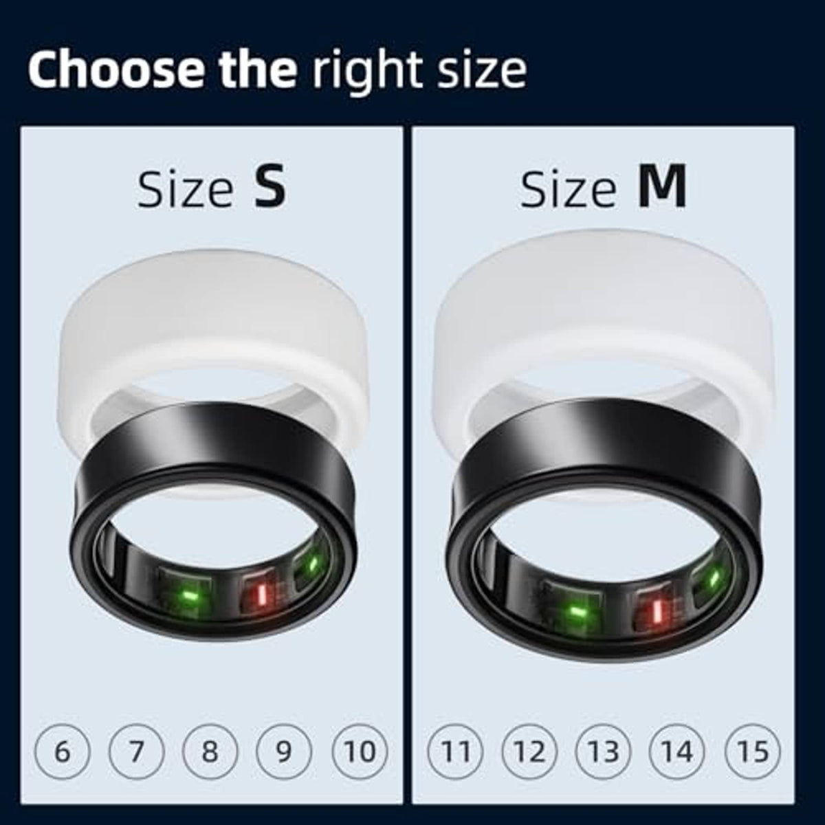 Silicone smart ring cover sizes S and M, white band with black LED display window