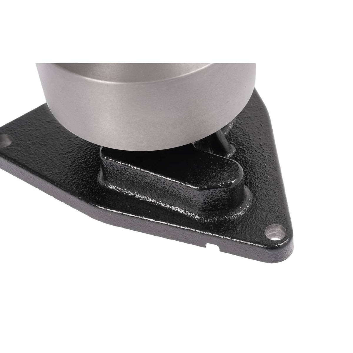 Water pump black base plate with silver circular housing and side bolt hole