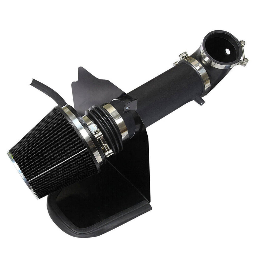 Cone air filter, black intake tube, and heat shield bracket with mounting ring