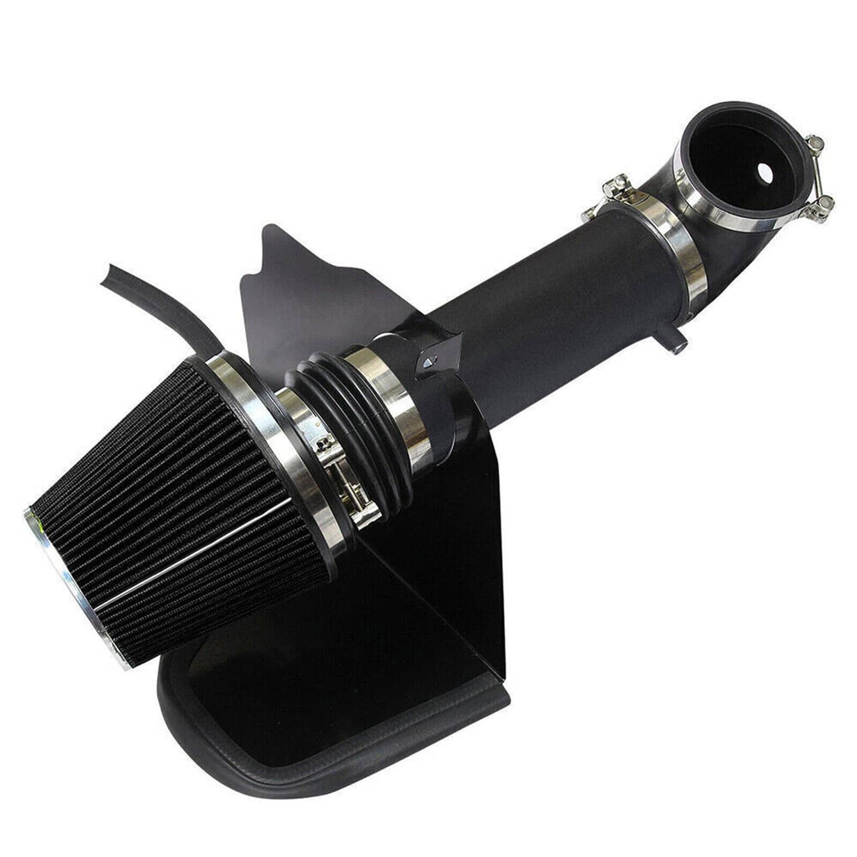 Cone air filter, black intake tube, and heat shield bracket with mounting ring