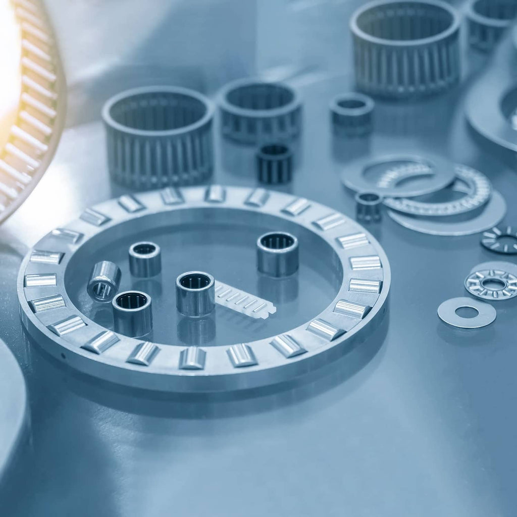 Needle roller bearing parts on circular disc with several small cylindrical rollers