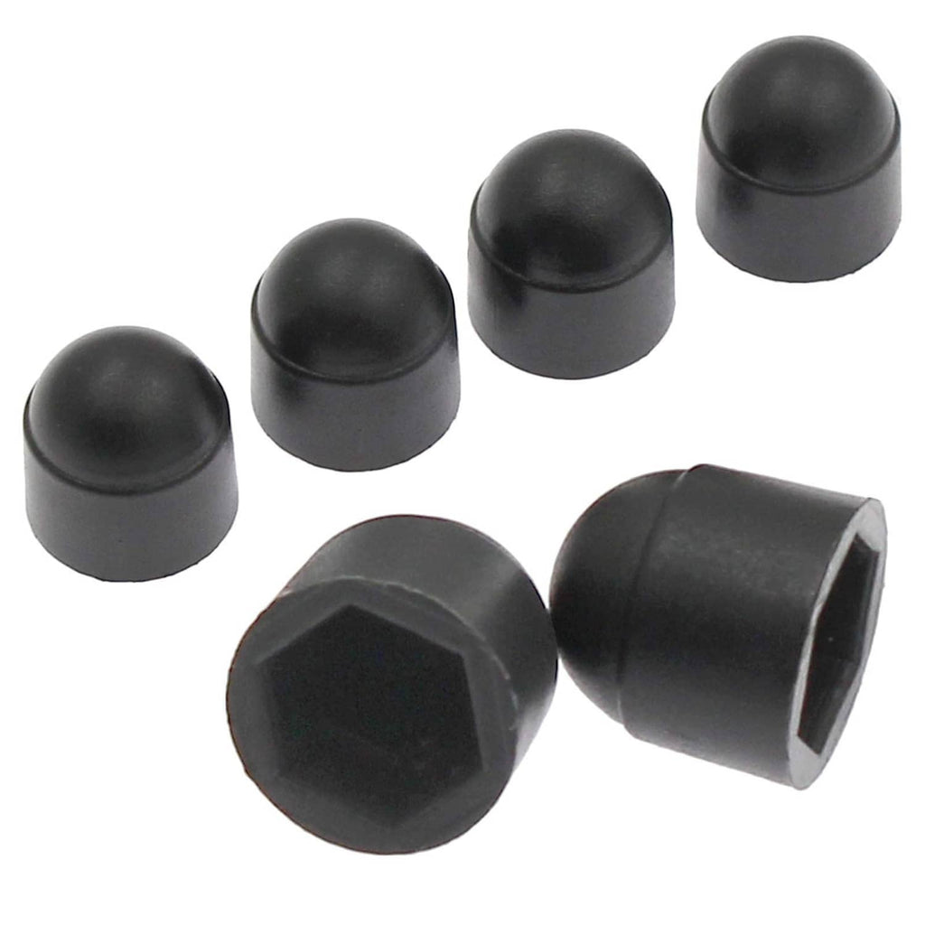 Black domed hex bolt head covers, stacked set with internal hex socket openings