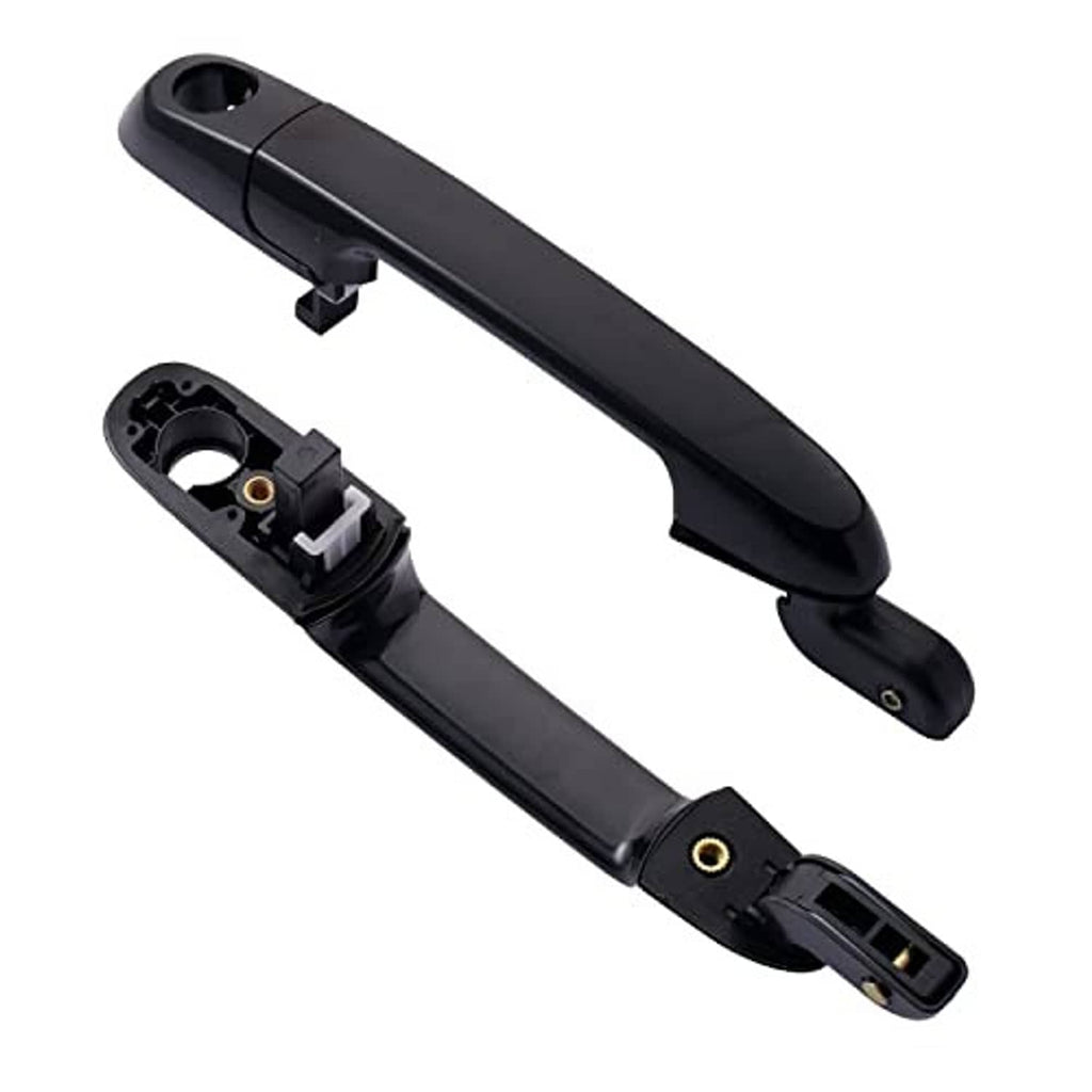 Exterior door handle with inside mounting parts exposed, dark gray/black