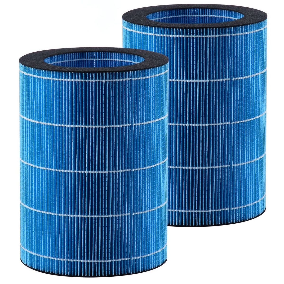 Blue pleated humidifier replacement filter cartridges, 2-pack, black end caps