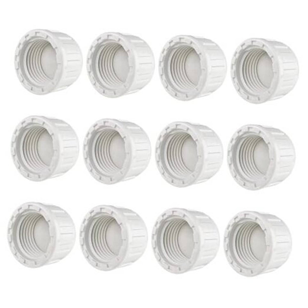 Set of 12 white PVC sprinkler end caps with threaded interiors