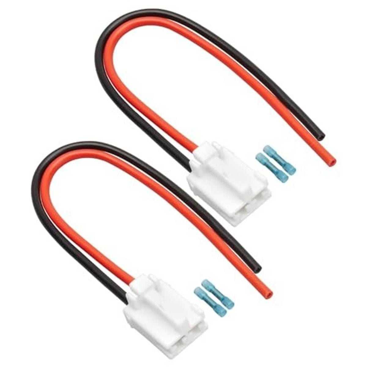 Blower motor connector harness pair with white 2-pin plugs and red/black lead wires
