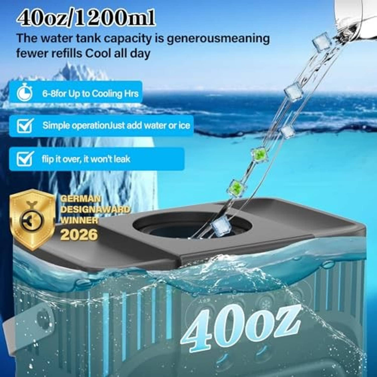 Portable air conditioner with top water tank opening and water flow into the unit
