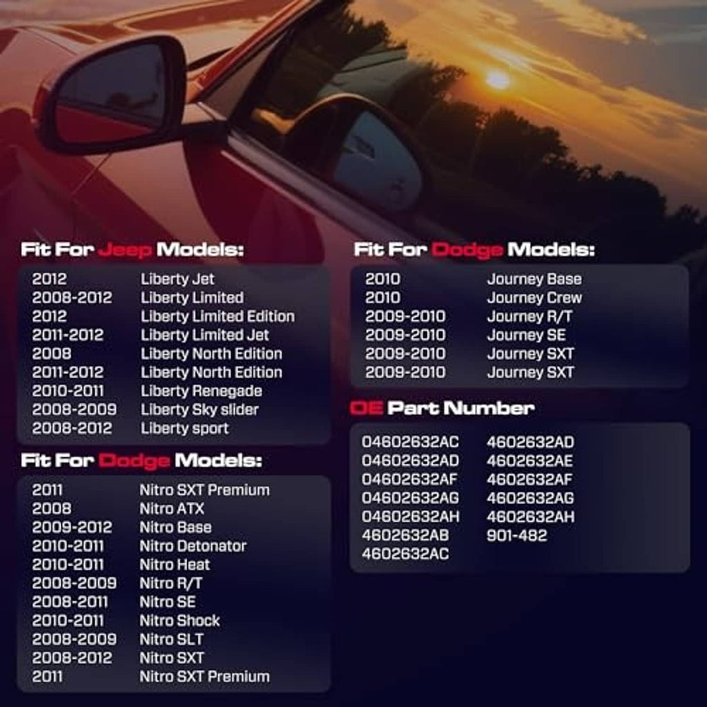 Compatibility list graphic for power window switch with fitment and part numbers