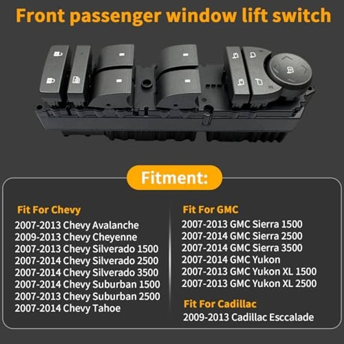 Power window lift switch assembly with multiple rocker switches and a round control