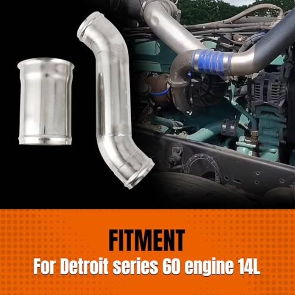 Silver coolant pipes with curved elbows and mounted sleeve in engine compartment.