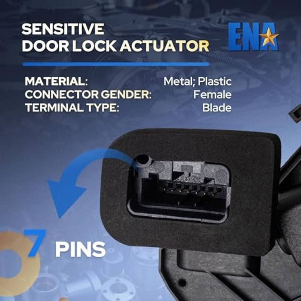 Black door lock actuator with blade terminals and multi-pin connector