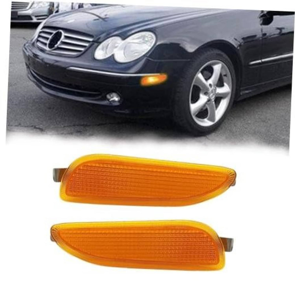 Pair of amber side marker turn signal light assemblies with oval lenses and tabs