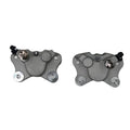 Front brake caliper with pads, gray cast housing, front mounting bolts