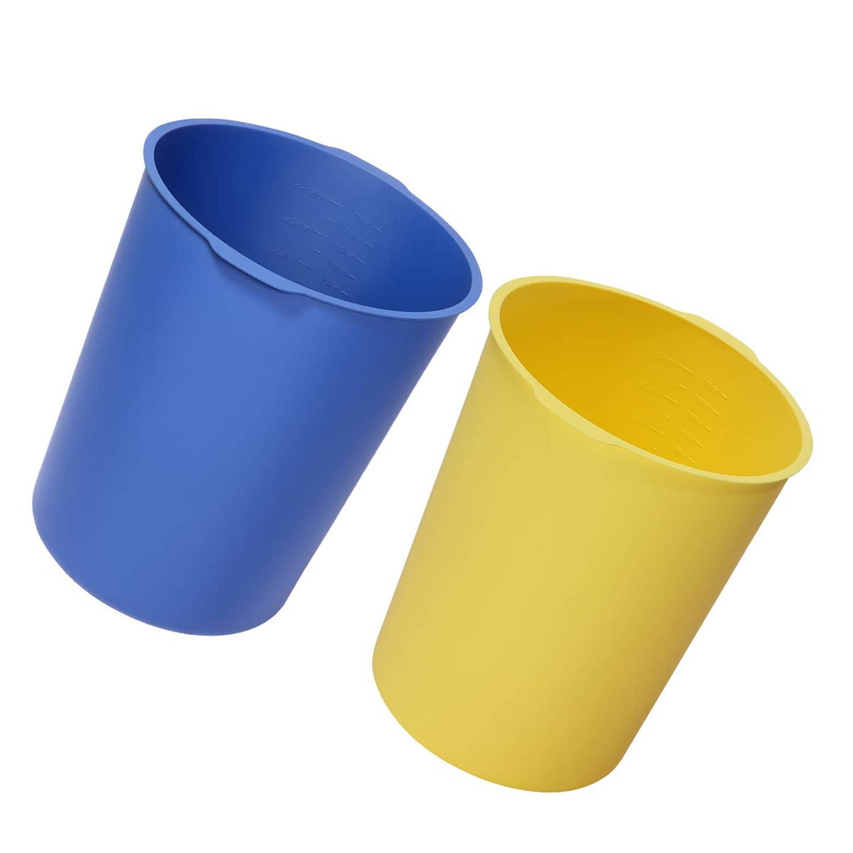 Set of 2 silicone bucket liners, blue and yellow, open-top for 5-gallon buckets