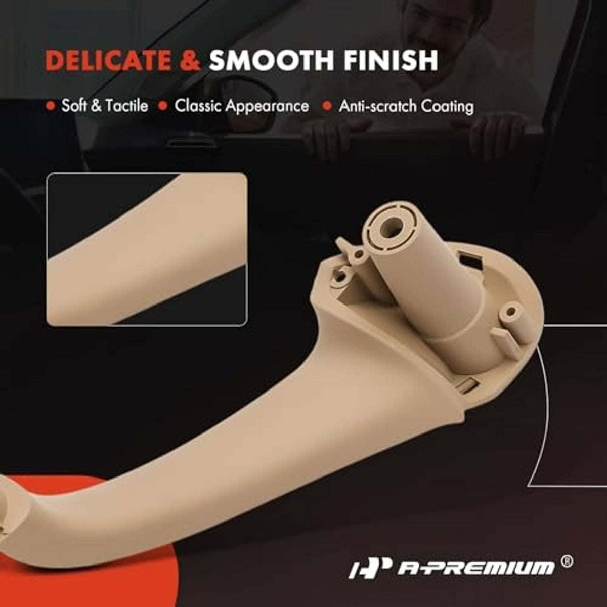Beige door armrest with smooth finish, front right passenger base