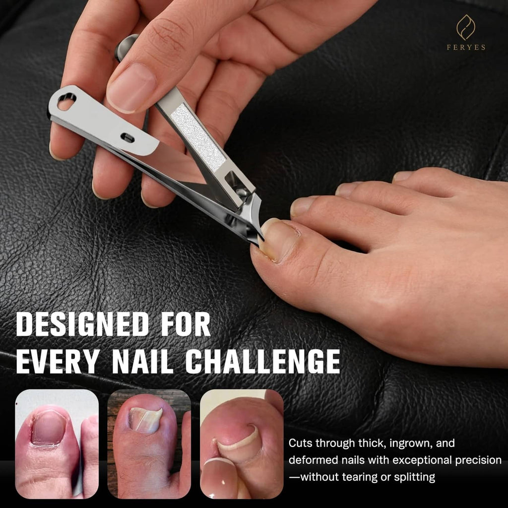 Curved slanted ingrown toenail clipper, metal blade in hand.