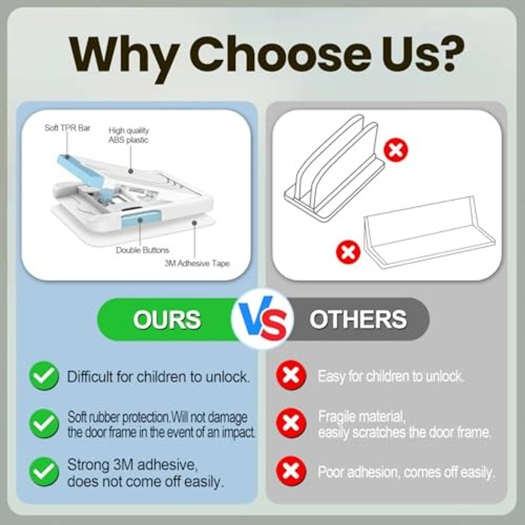 White sliding door lock device shown in side-by-side comparison graphic