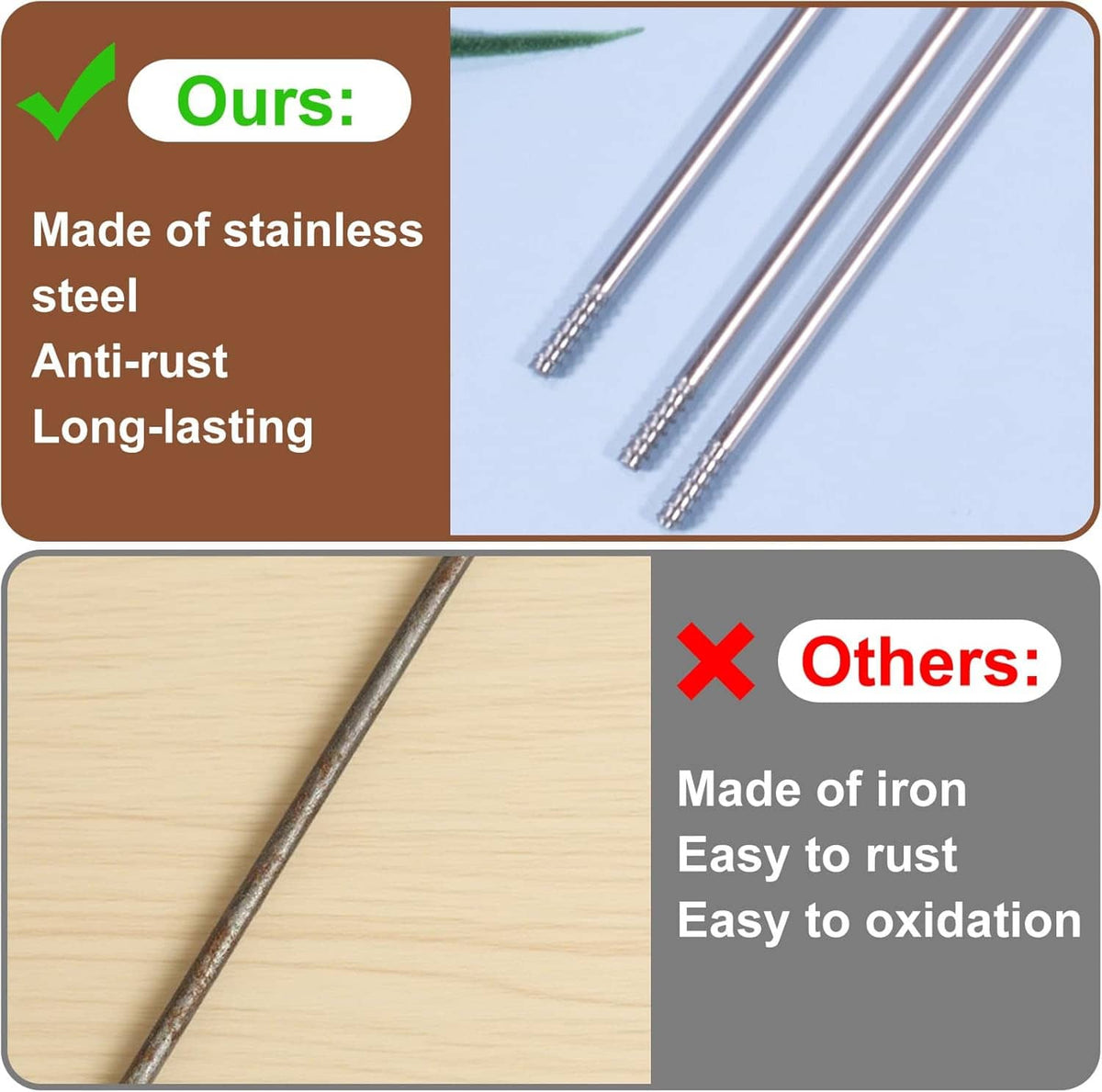 Stainless steel beadable pen extender rods, shown as rust-resistant blank bars