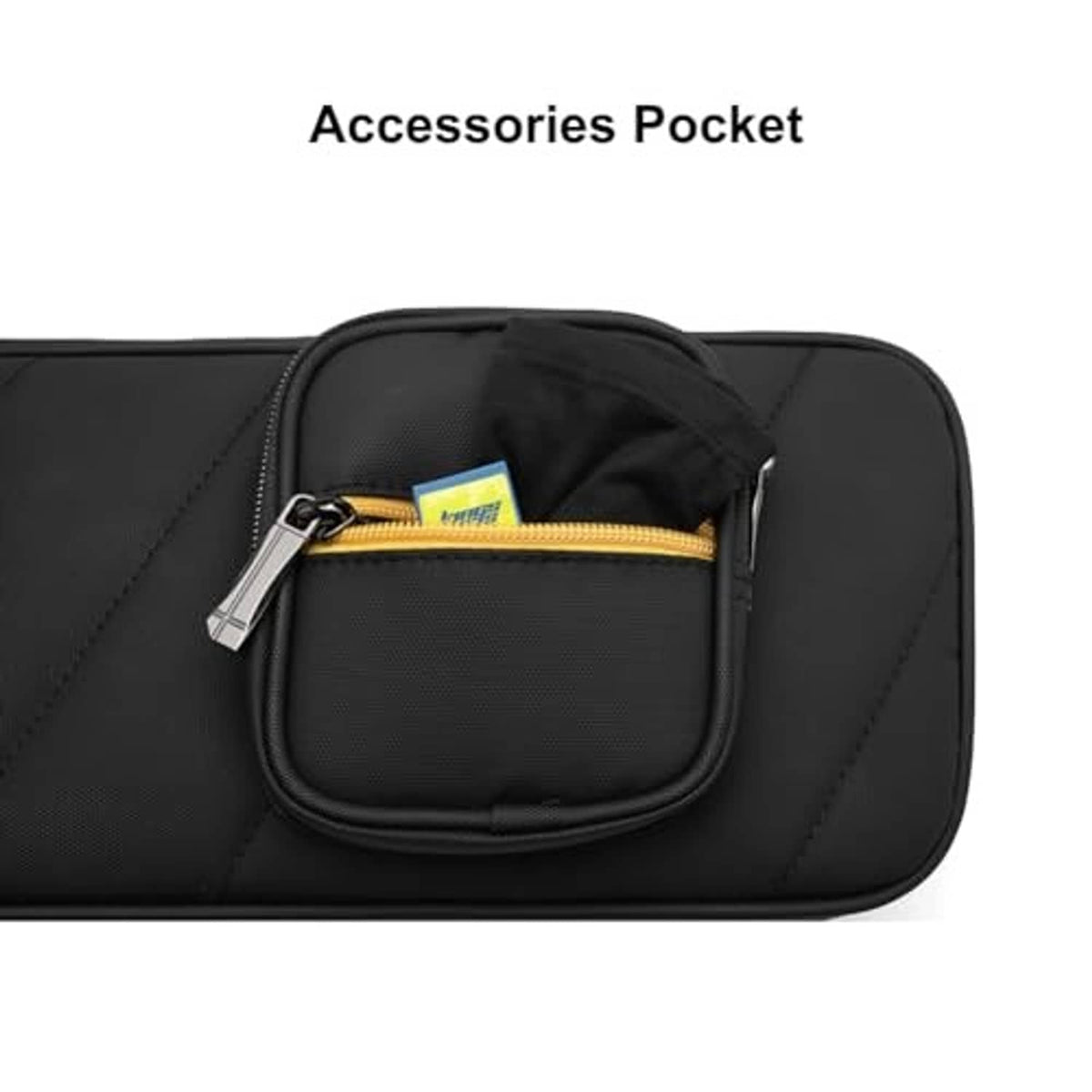 Black pool cue case accessories pocket with zipper and small insert