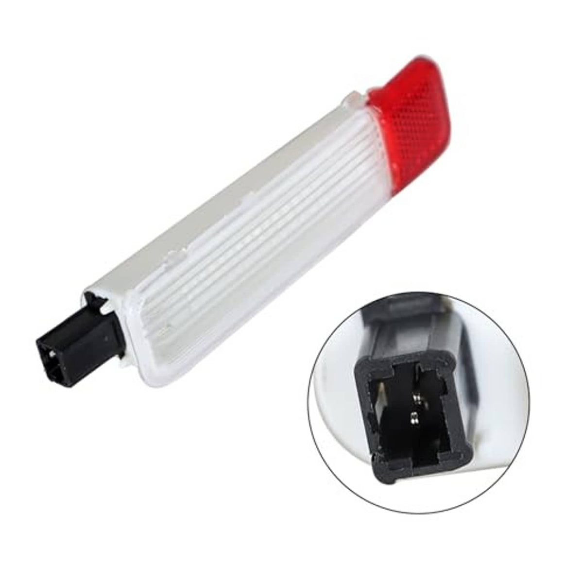 Clear door reflector light panel with red end cap and black wiring connector