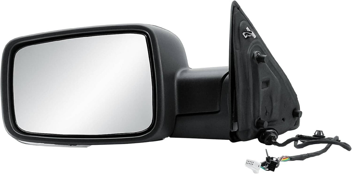 Left driver side heated mirror assembly with power glass and wiring connection