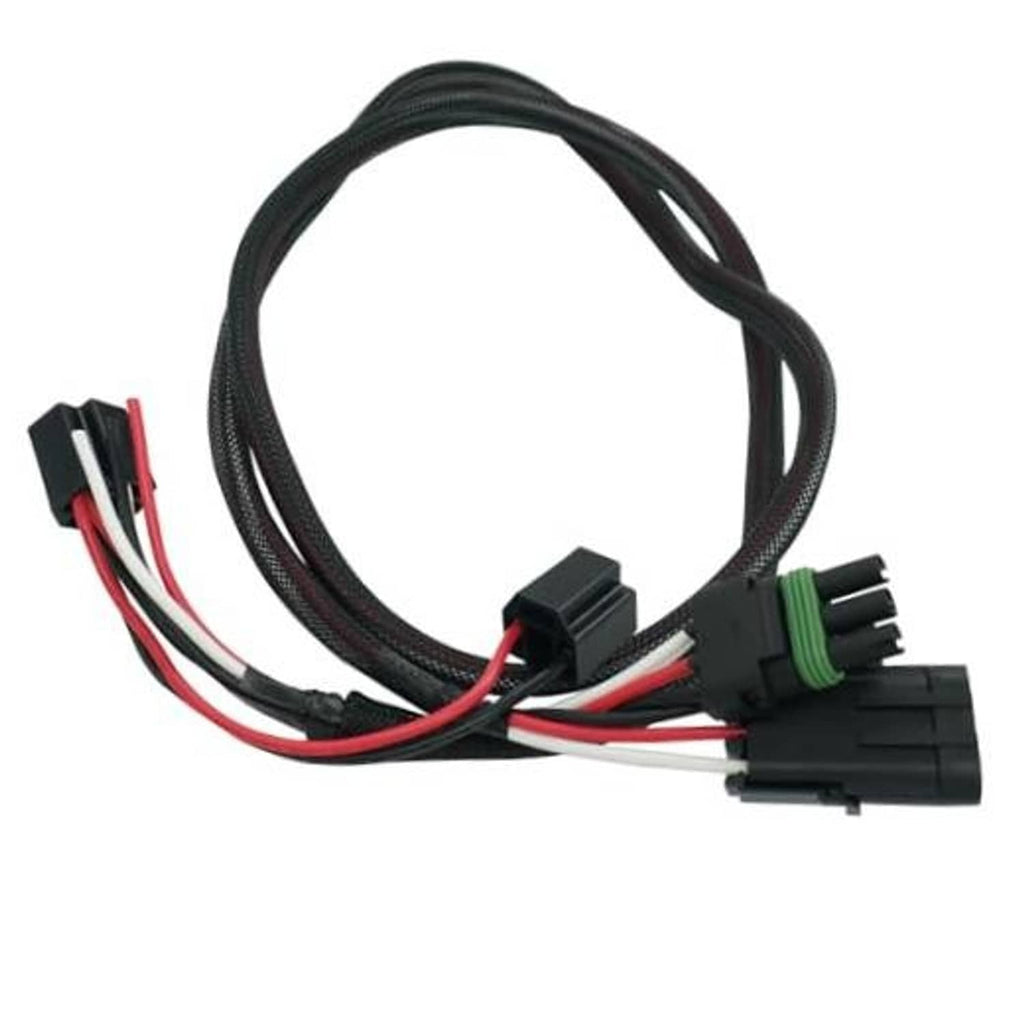 Headlight wiring harness pigtail adapter with black housing and green-ring plugs