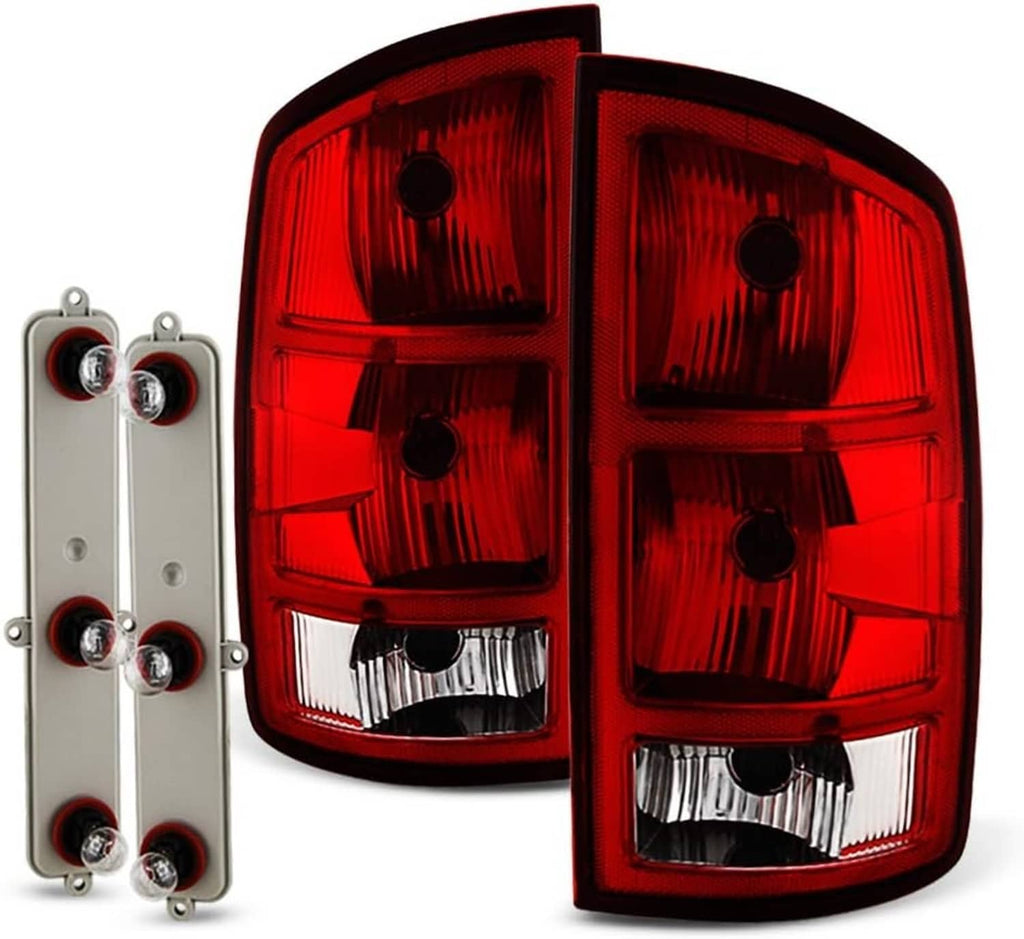 Red rear tail light assembly with clear turn signal lenses, paired set.