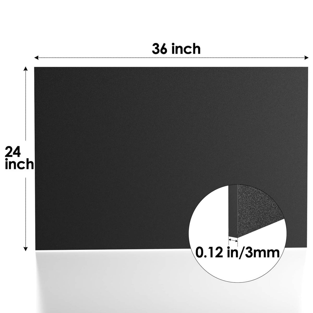 Black ABS plastic sheet, 36 x 24 in with about 1/8 in thickness