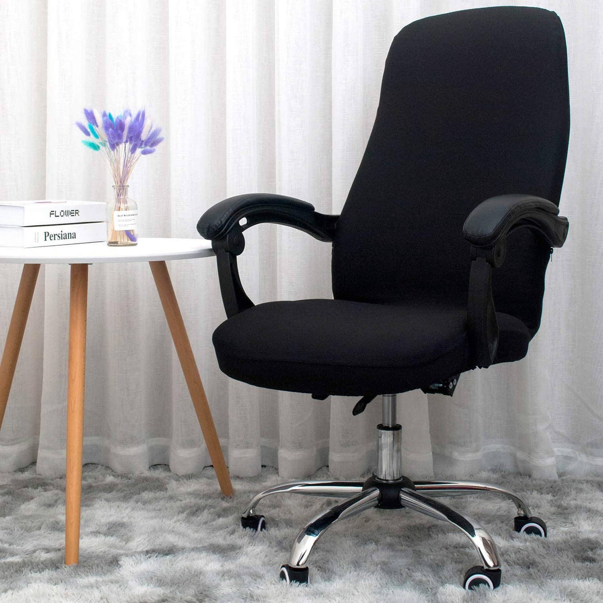Black large office chair cover, universal fit, without arm cover on chair