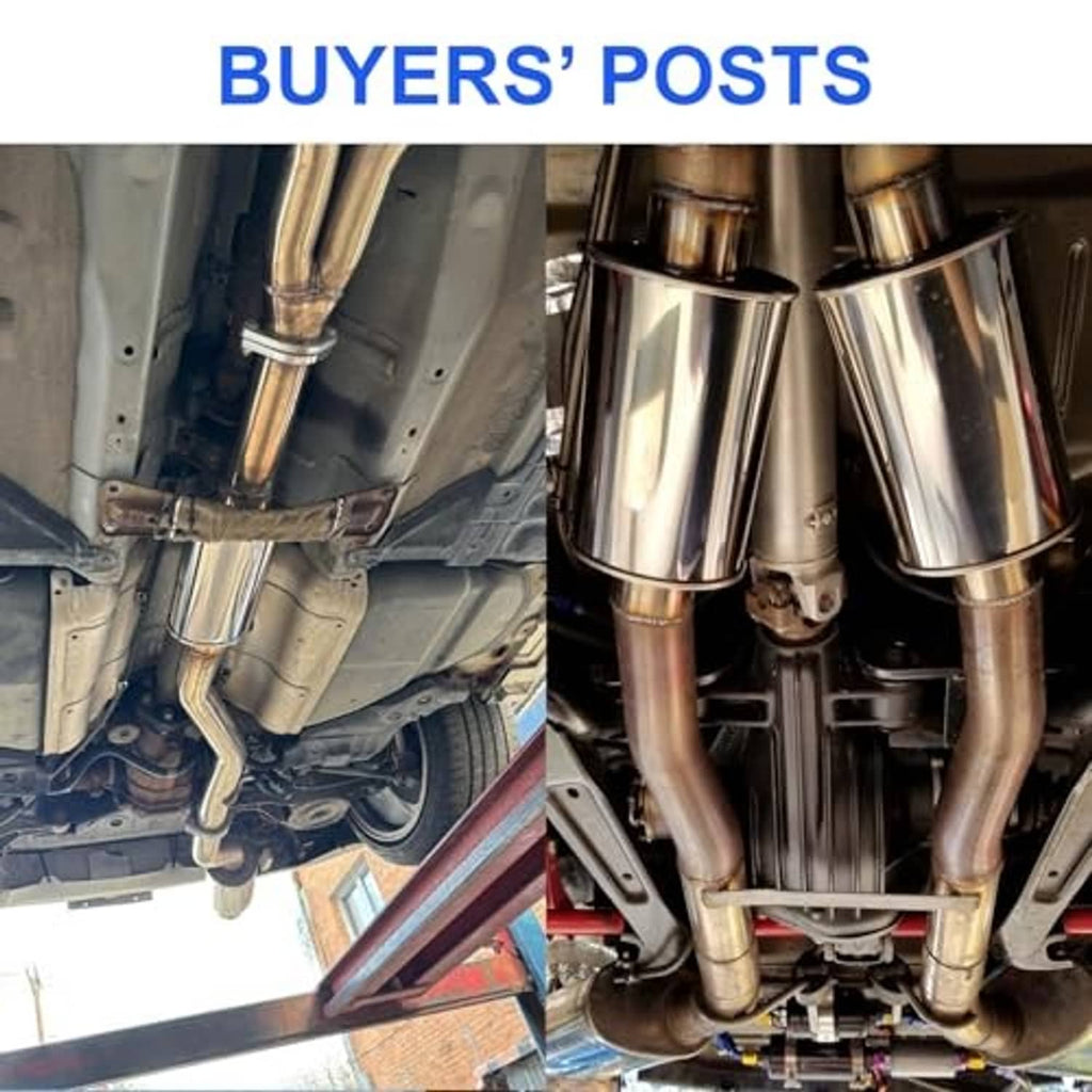 Stainless steel exhaust resonator muffler installed on vehicle with connected piping