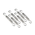 Six M4 stainless steel turnbuckle hooks with threaded body, chrome finish set