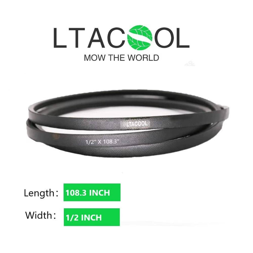 Black V-belt, 1/2 in x 108.3 in markings on a flat coil