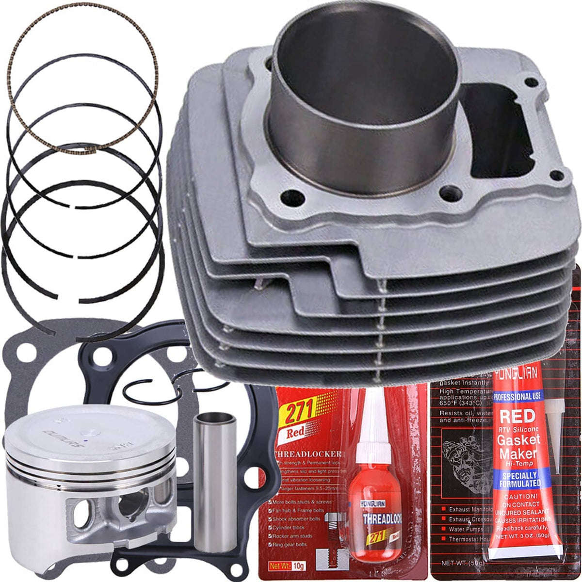 ATV cylinder and piston assembly kit with piston, rings, and gasket components