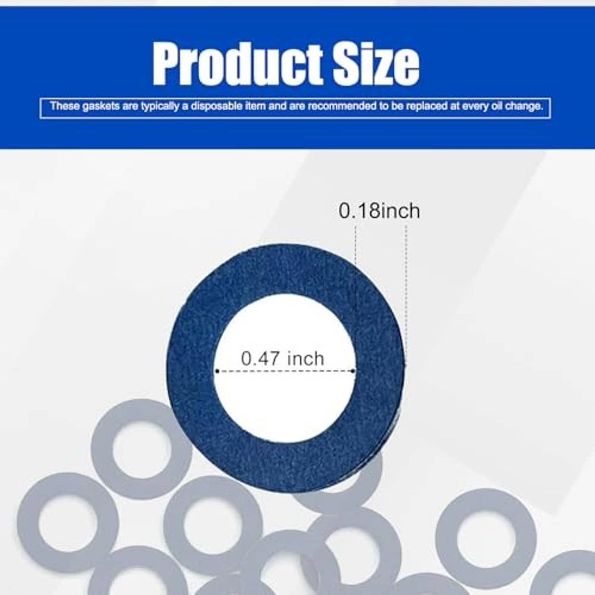 Single blue oil drain plug gasket washer, circular crush design with center hole