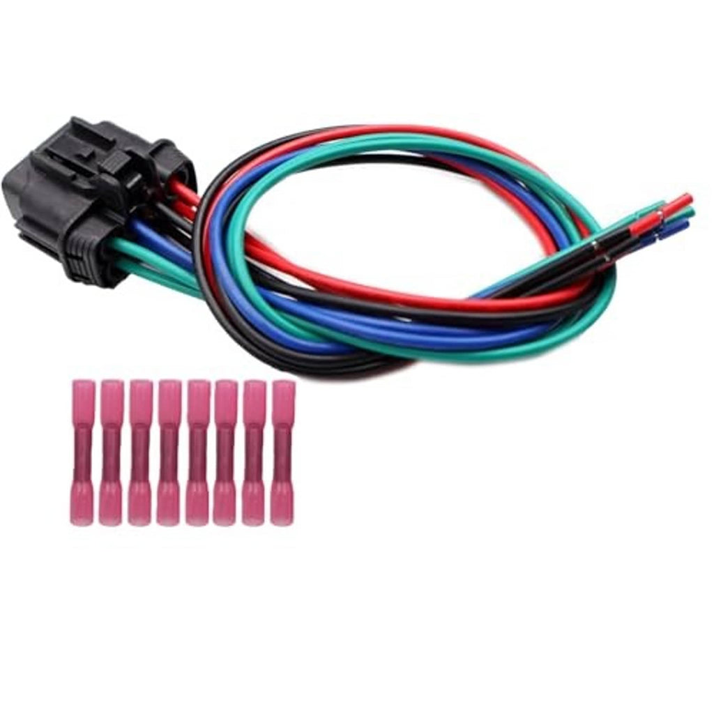 Headlamp wiring connector plug with bundled multicolor wires and pink pin set