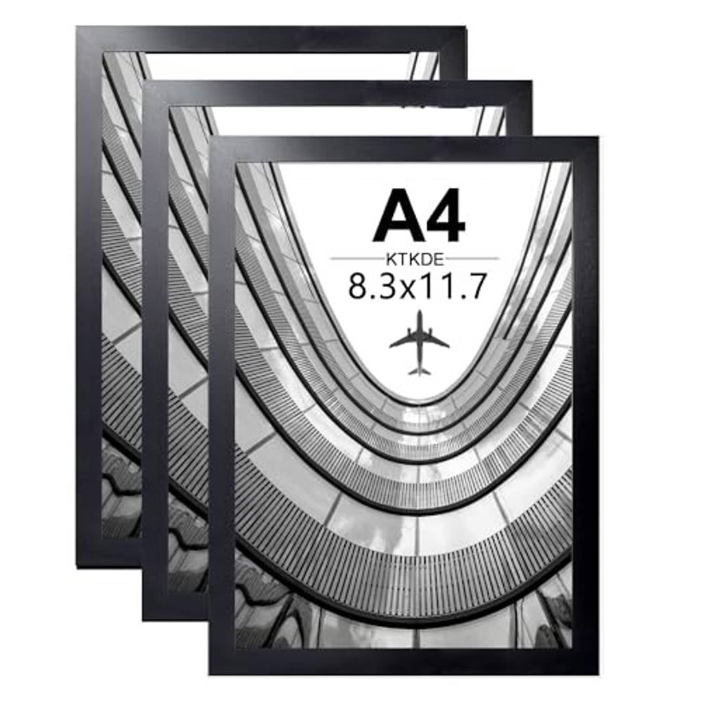 Black A4 certificate picture frames, set of 3 with A4 document placeholders