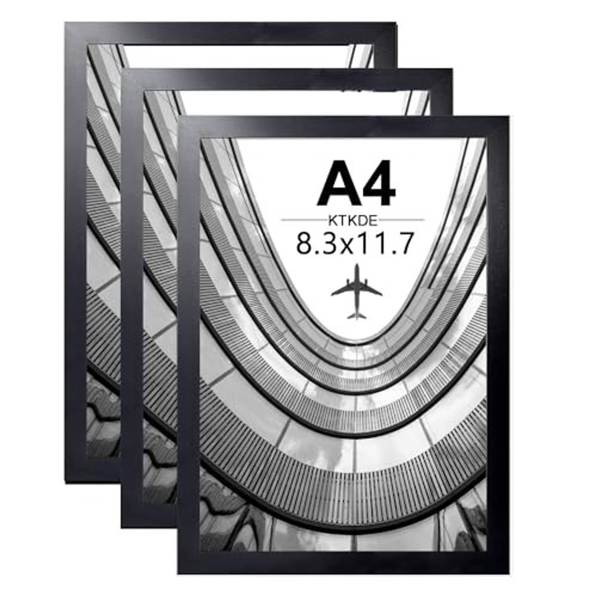 Black A4 certificate picture frames, set of 3 with A4 document placeholders