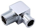 90-degree aluminum hose fitting, 1/2" NPT to 1/2" NPT, polished chrome finish
