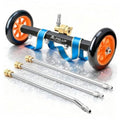 Wheeled undercarriage pressure washer attachment with extension rods and brass connectors