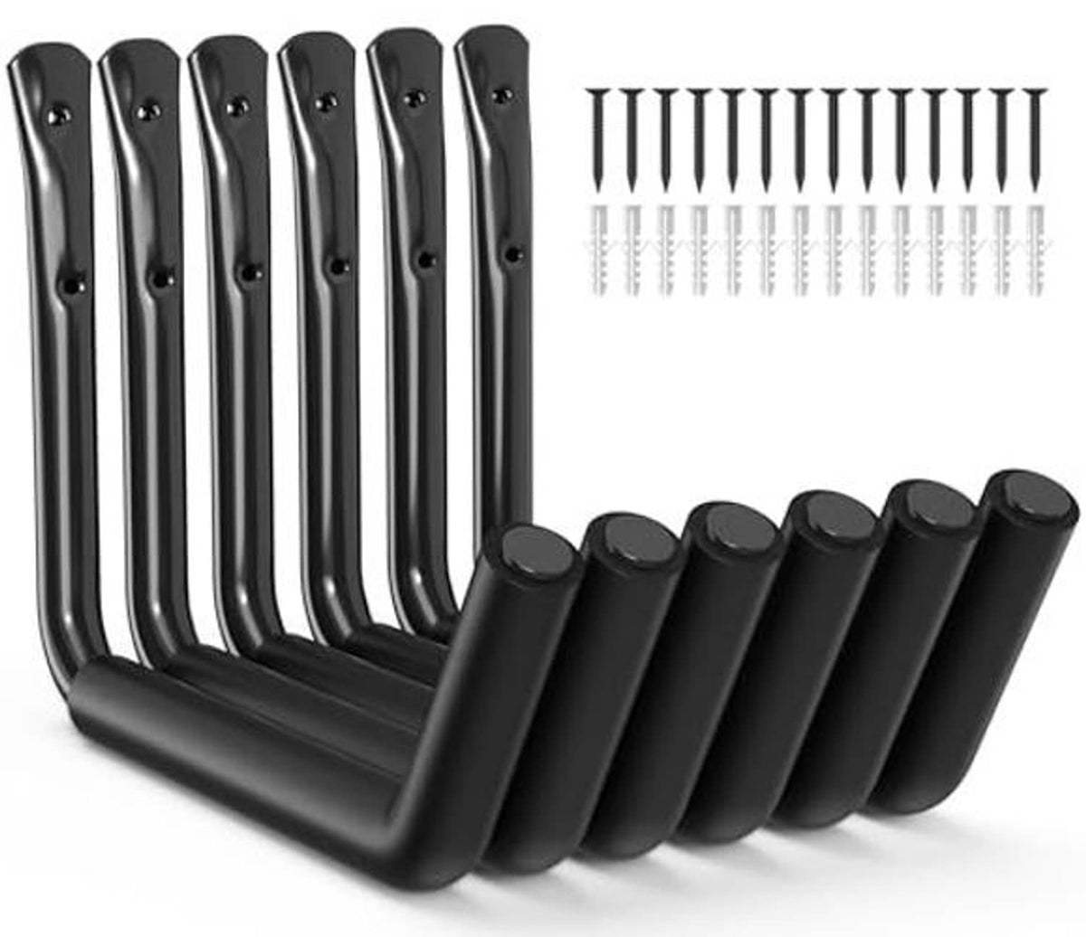Curved black storage hooks set of 6 with mounting screws and wall plates