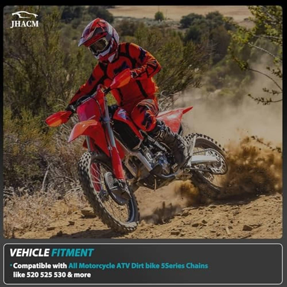 Master link press tool for ATV and dirt bike chains, shown on an off-road motorcycle