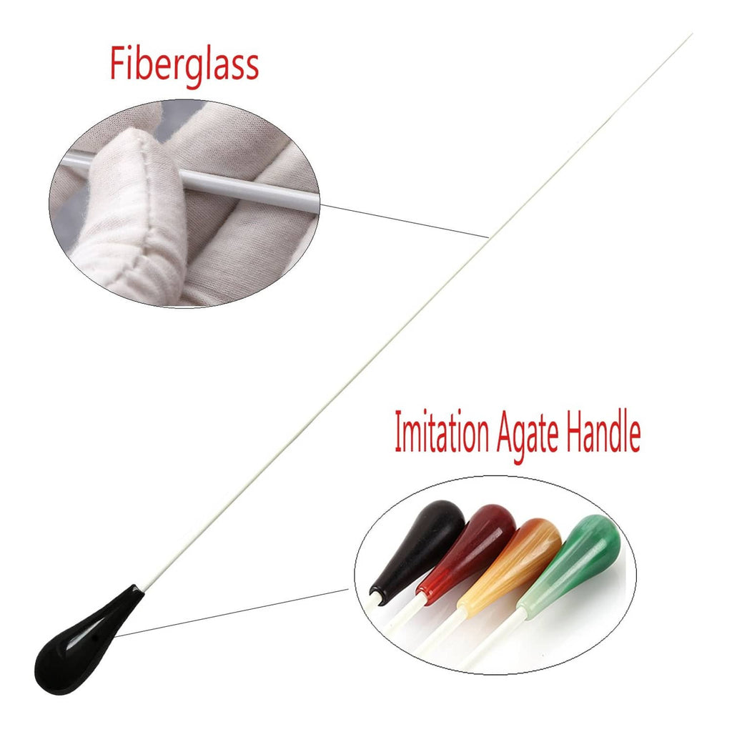 Conductor baton with imitation agate handle, multicolor design, white shaft and black tip