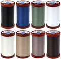 8-pack upholstery thread spools in assorted colors: black, blue, green, white, beige, gray