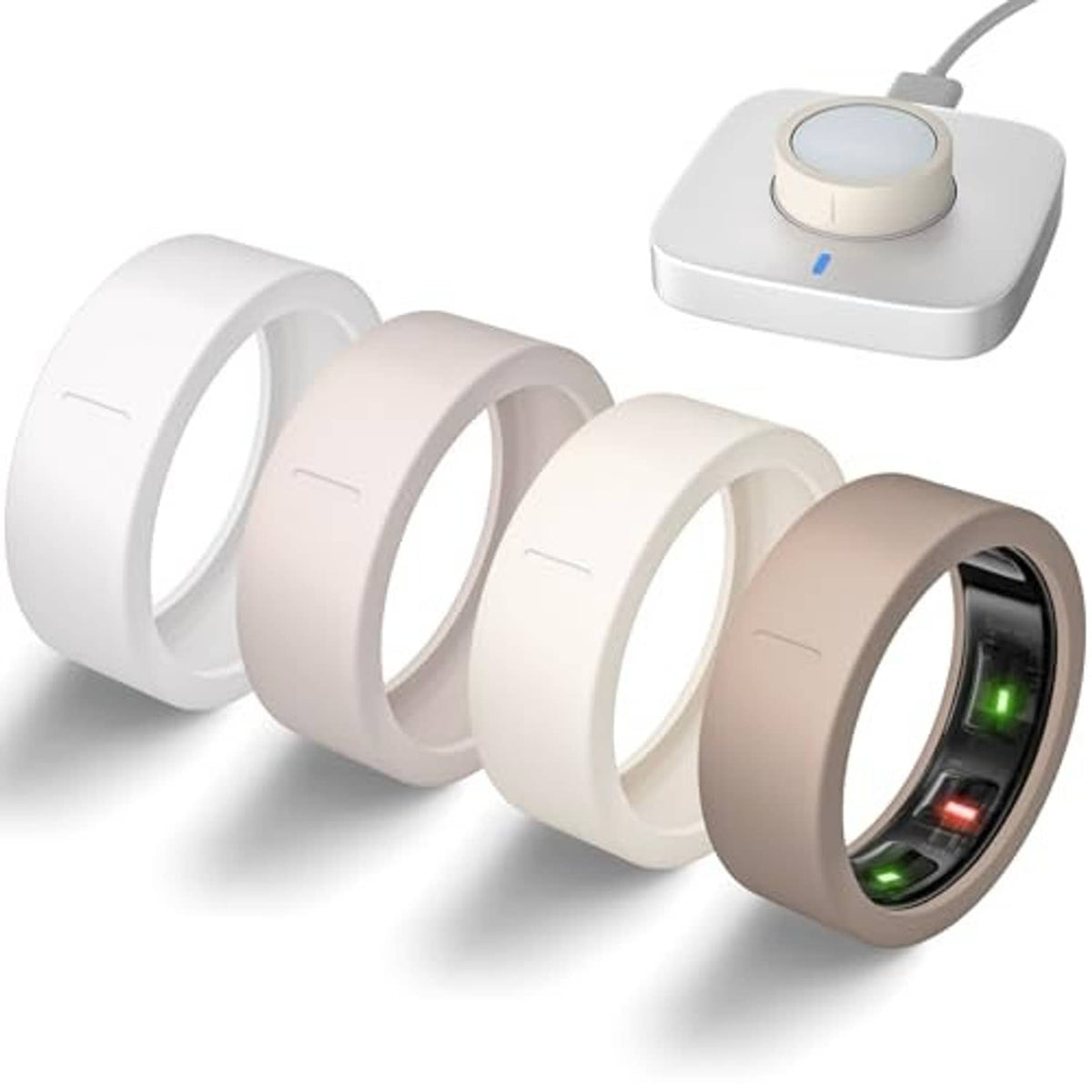 Ultra-thin ring cover set in white, milk brown, and khaki with LED sensor window