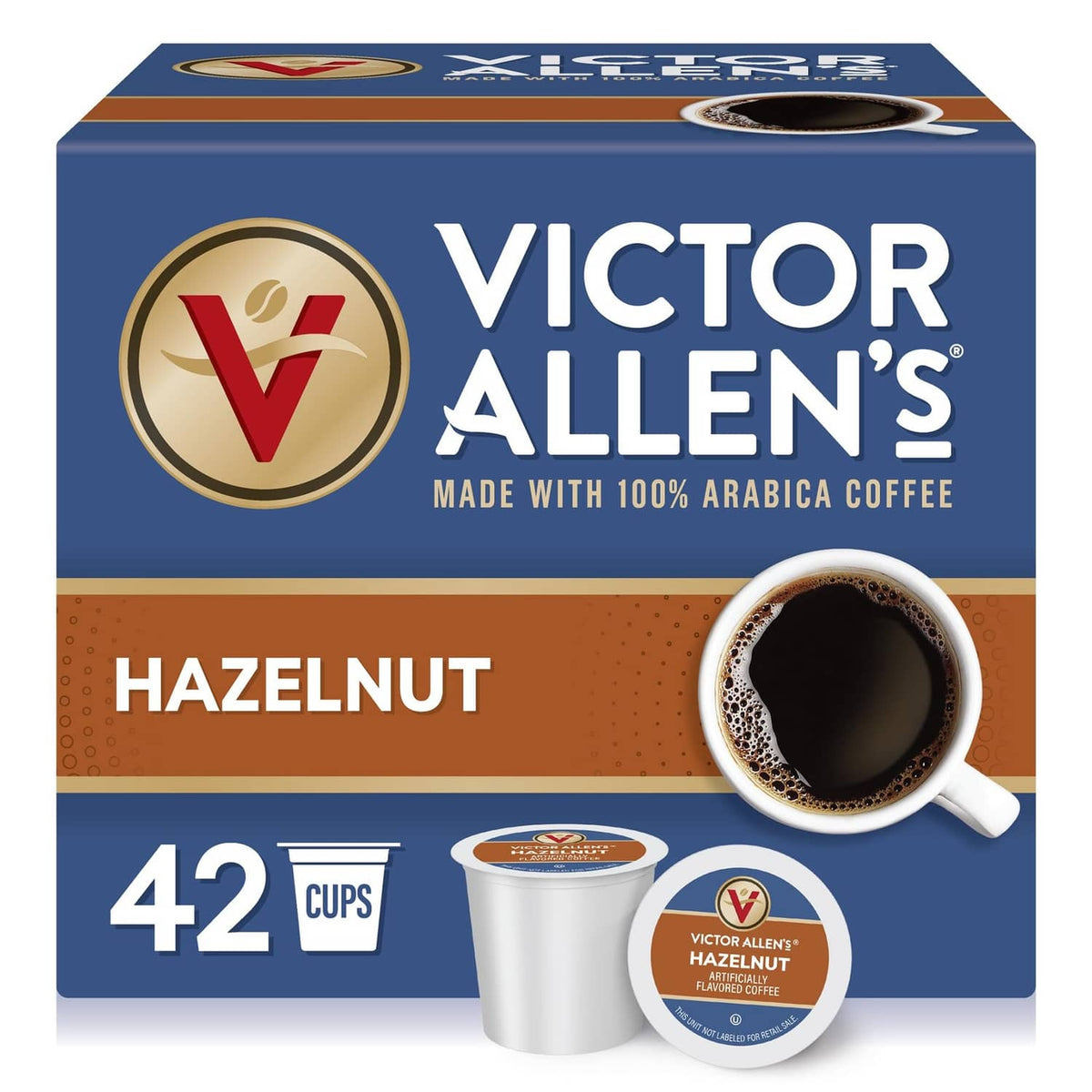 Hazelnut flavored single-serve coffee pods box, 42 count, 100% Arabica